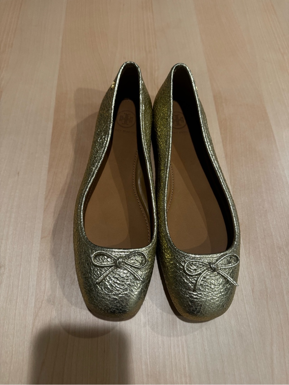 Tory Burch Metallic Gold Ballet Flats with Bow